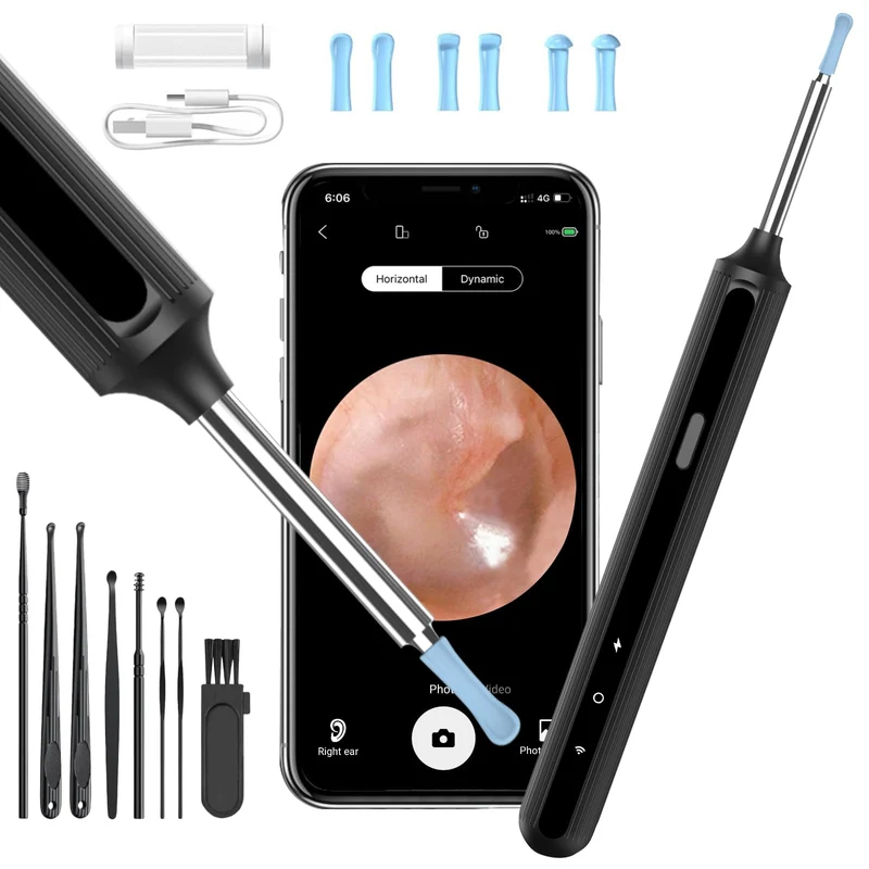 Ohrenschmalz-Entfernungs-Otoskop, WiFi Ohrreiniger, 1080P Ultra Thin HD Wireless wasserdichter Ohrspiegel mit 3,5 mm Objektiv und 6 LEDs für iPhone, iPad und Android Smartphones
