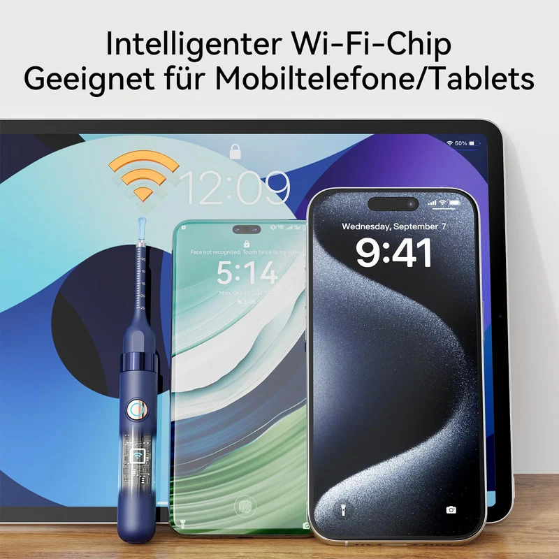 Ohrenschmalz-Entfernungs-Otoskop, WiFi Ohrreiniger, 1080P Ultra Thin HD Wireless wasserdichter Ohrspiegel mit 3,5 mm Objektiv und 6 LEDs für iPhone, iPad und Android Smartphones