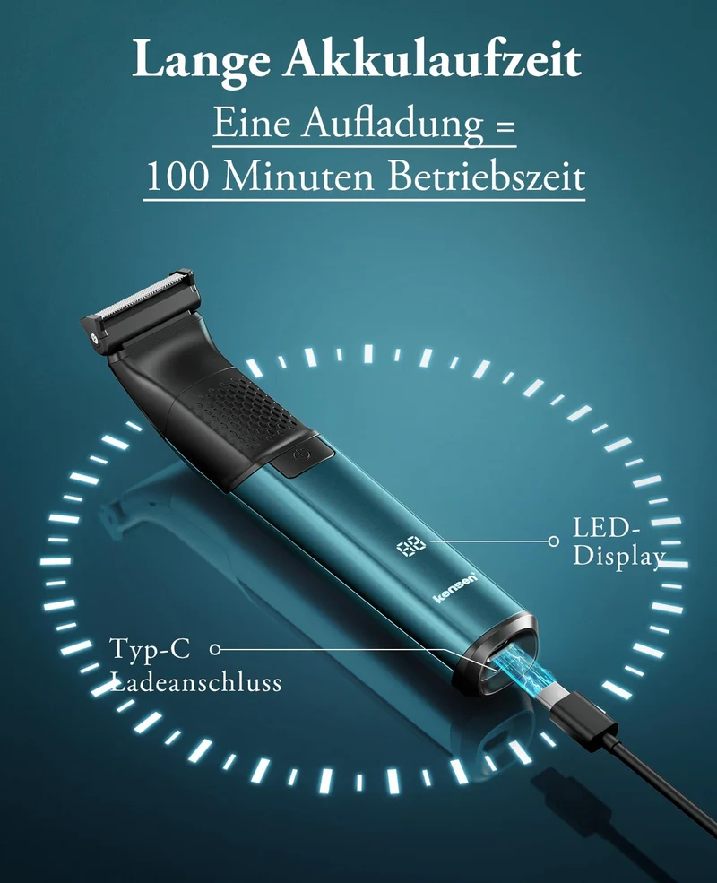 Intimrasierer Mann, kensen 2 in 1 Rasierer Herren Intimbereich Wasserdicht Körperrasierer Herren Typ-C Bodygroom Herren Nass Trocken Intim Rasierer Männer Beine Brust Achselhöhle Leiste Aufsteckkämme