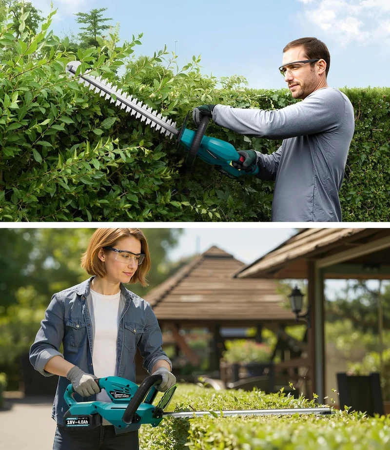 Akku Heckenschere Kompatibel mit Makita 18V Akku, 59 cm Schnittlänge, 18 mm Zahnabstand, Winkelverstellbarer Griff, Elektro Heckenschere