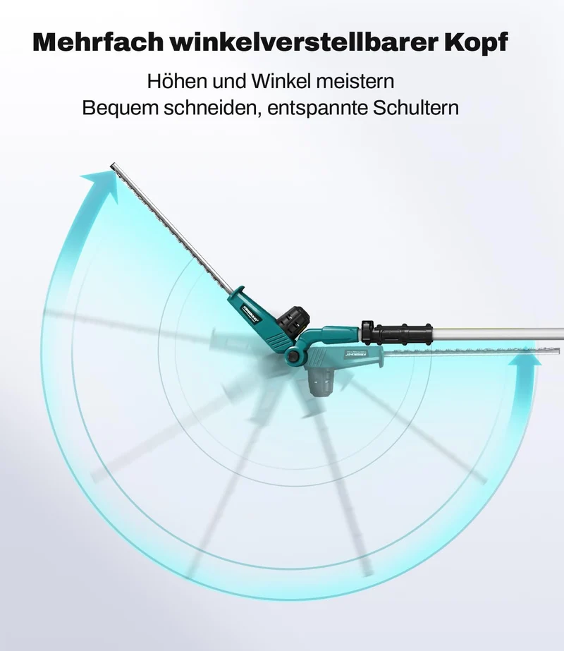 Akku Teleskop-Heckenschere kompatibel mit Makita 18V-Akkus,45 cm Schnittbreite,16 mm Zinkenabstand, 2,95 m Reichweite, 5-Fach Verstellbarer Schneidkopf & 6-Stufen Griff