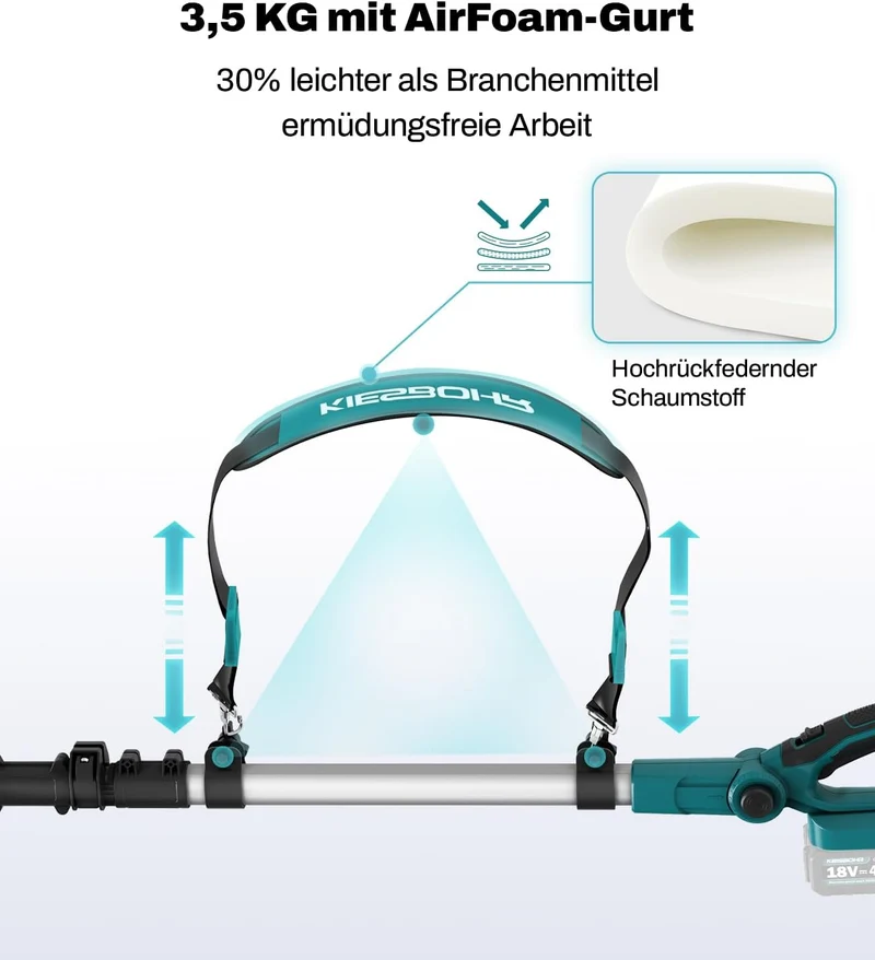 Akku Teleskop-Heckenschere kompatibel mit Makita 18V-Akkus,45 cm Schnittbreite,16 mm Zinkenabstand, 2,95 m Reichweite, 5-Fach Verstellbarer Schneidkopf & 6-Stufen Griff