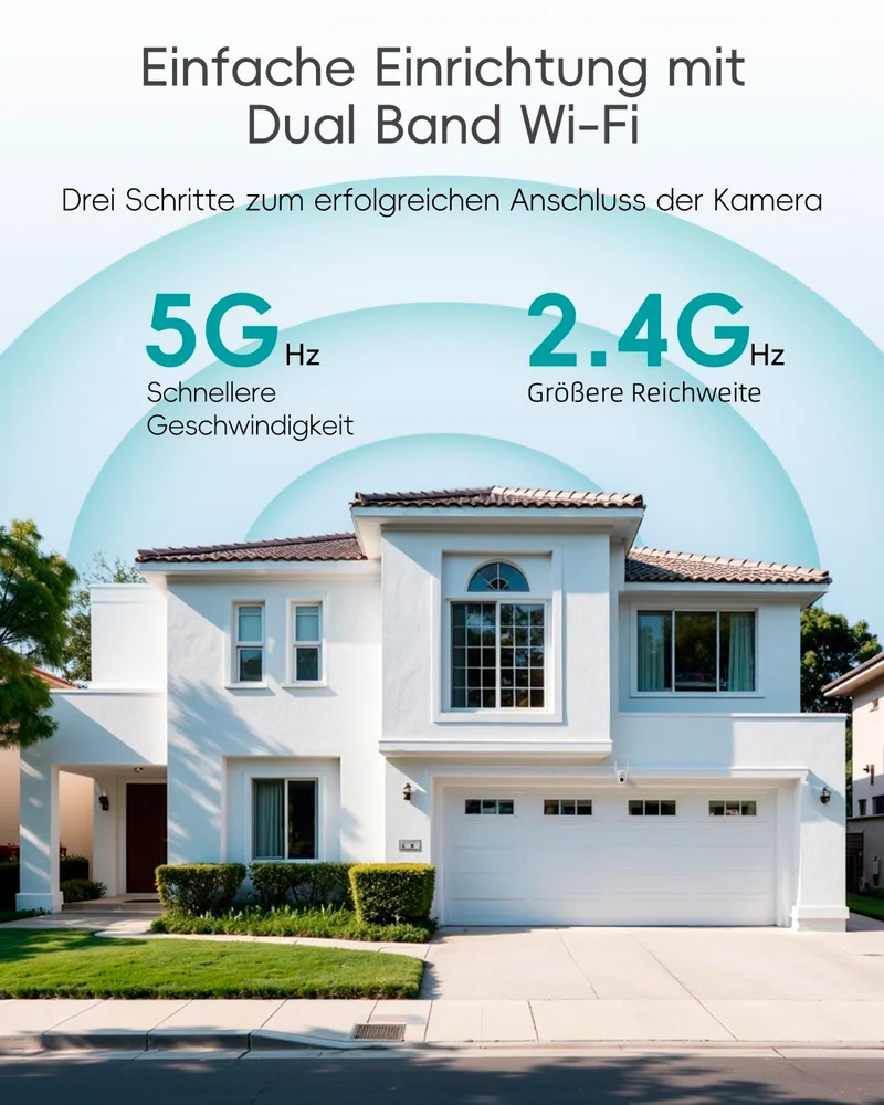 Überwachungskamera Aussen 5G/2,4GHz WLAN Kamera Überwachung aussen Kabelgebunden, 355°/90° PTZ, 24/7 Aufnahme,Nachtsicht,Cloud-Speicher,KI-Erkennung