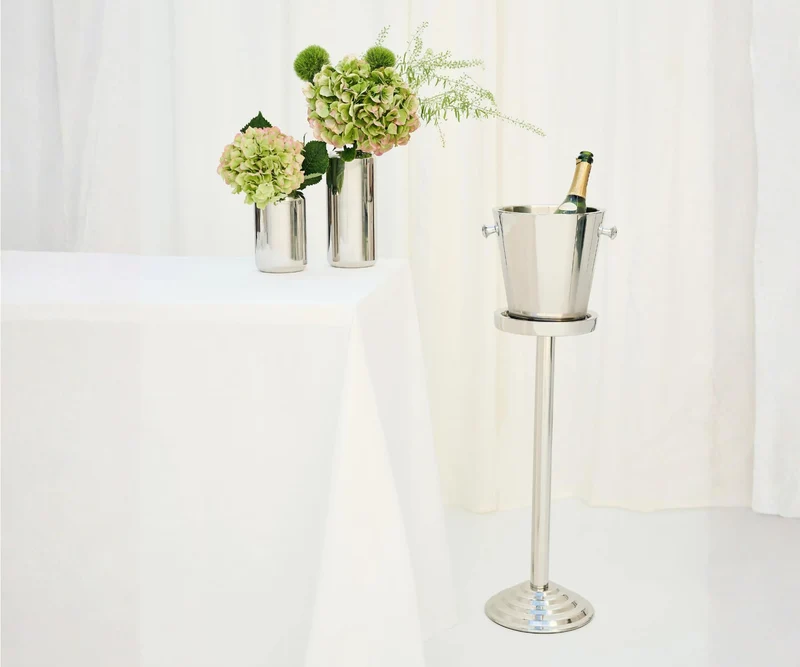 Sektkühler Sevilla, glatt, mit Ständer, Edelstahl, mit Griffen, für 1 Flasche - Getränkekühler, Flaschenkühler, Weinkühler, Champagner Kühler, Eiseimer