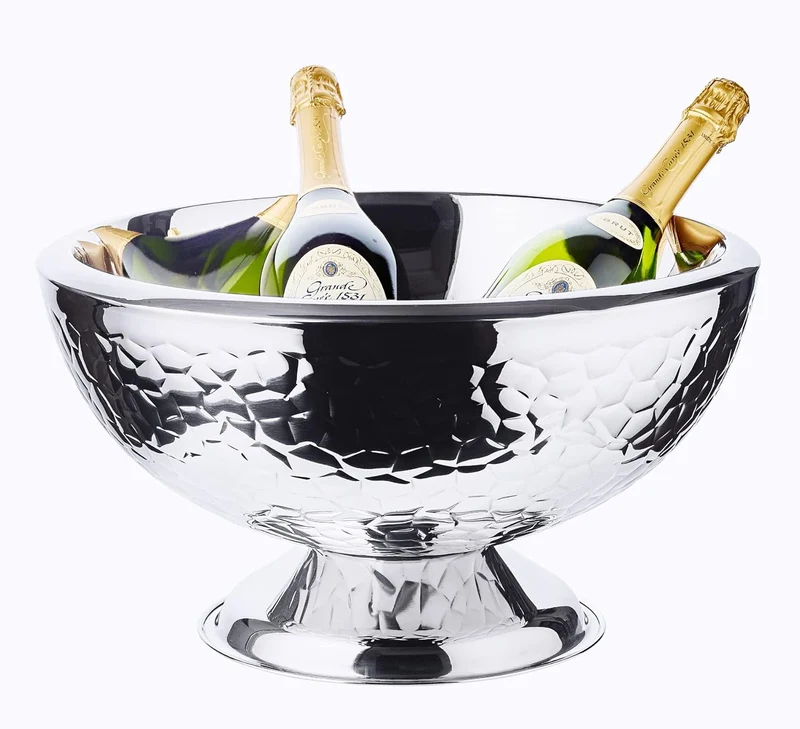 Sektkühler Capri (Ø 43 cm, groß) aus Edelstahl - Flaschenkühler, Champagner Kühler - Getränkekühler für 6 Flaschen - Schale für Wein, Sekt & Eiswürfel - Weinkühler gemustert