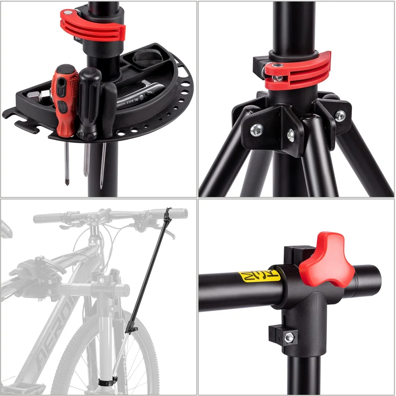 Fahrradmontageständer - Professioneller Reparaturständer mit Werkzeugschale und magnetischem Fach, drehbar und faltbar, maximale Belastung 30 kg