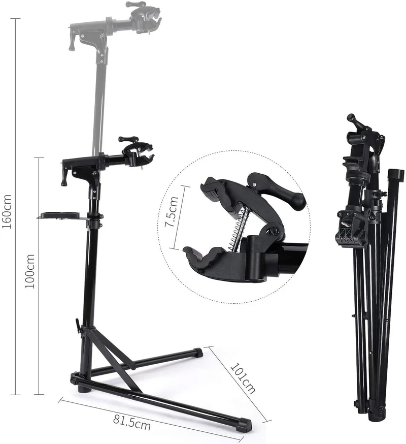 Fahrradmontageständer - Professioneller Reparaturständer mit Werkzeugschale und magnetischem Fach, drehbar und faltbar, maximale Belastung 30 kg