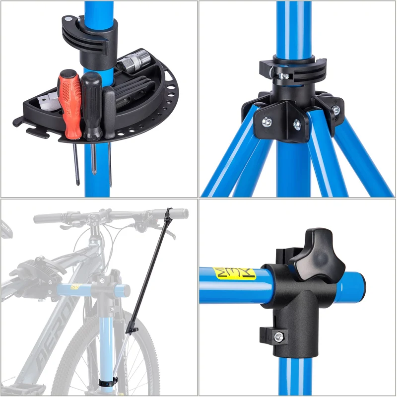Fahrradmontageständer - Professioneller Reparaturständer mit Werkzeugschale und magnetischem Fach, drehbar und faltbar, maximale Belastung 30 kg