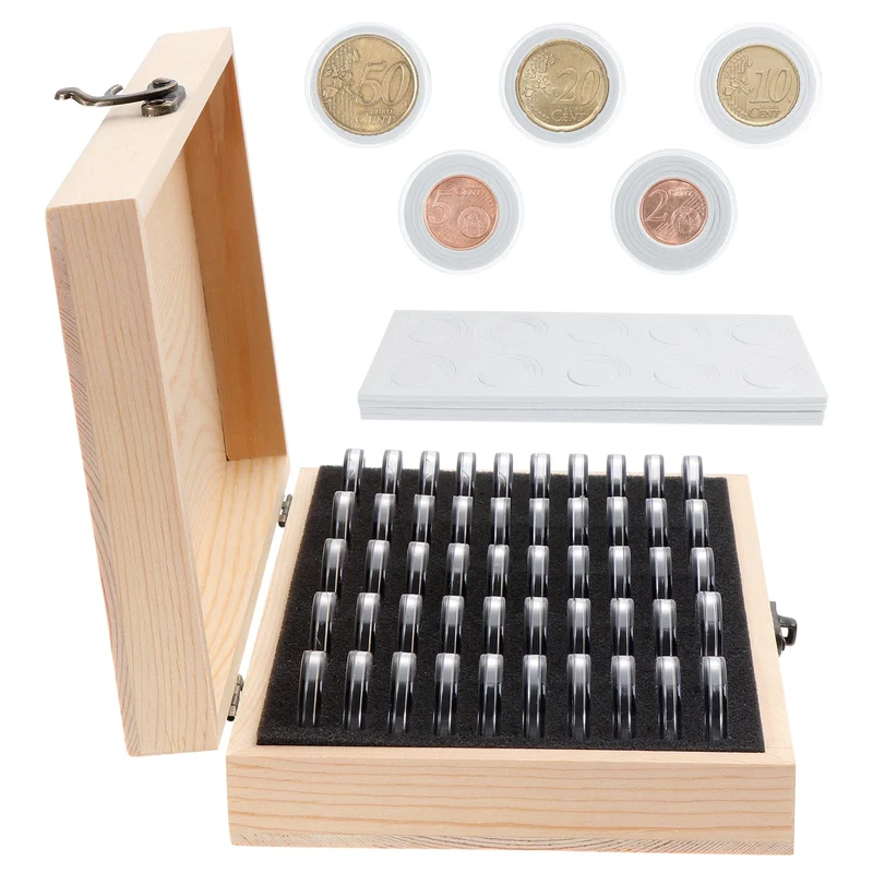 Münzaufbewahrungsbox Holzmünzenhalter / Kapseln mit runden Münzkapseln für Münzsammlung 18/21/25/27/30 mm