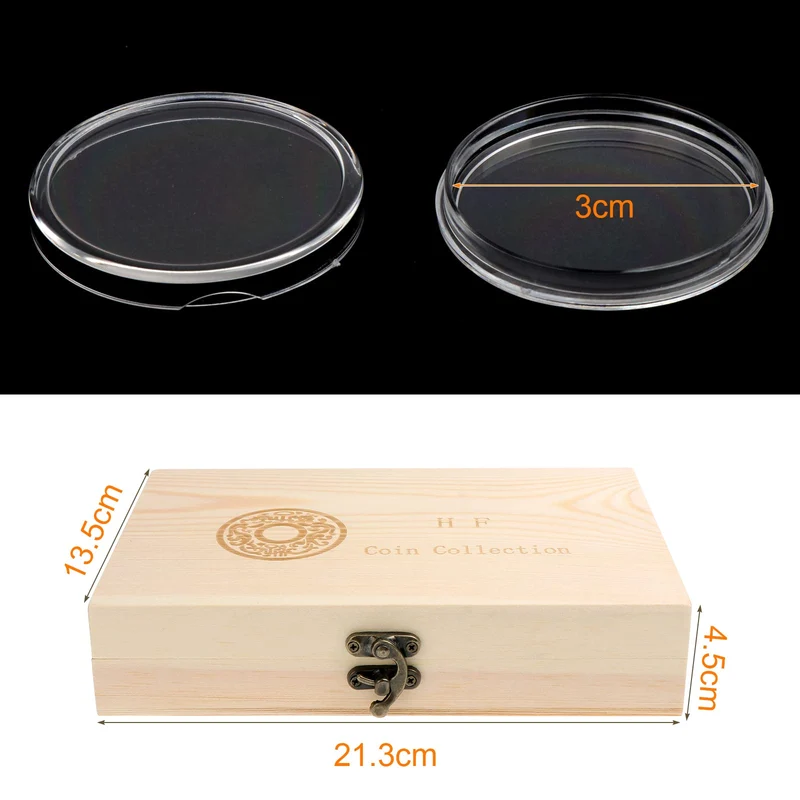 Münzaufbewahrungsbox Holzmünzenhalter / Kapseln mit runden Münzkapseln für Münzsammlung 18/21/25/27/30 mm