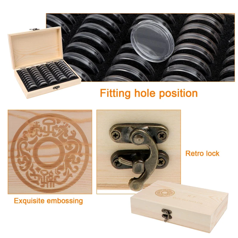 Münzaufbewahrungsbox Holzmünzenhalter / Kapseln mit runden Münzkapseln für Münzsammlung 18/21/25/27/30 mm