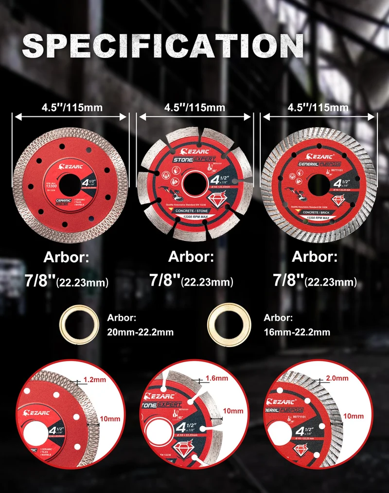 Diamantschneidscheiben 125mm Extra Thin Diamond Disc Cutting Disc für Fliesen Keramik Marmor Nass oder Trockenschnitt