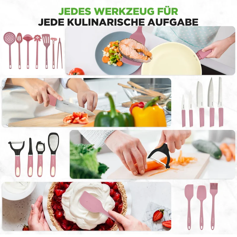 Topfset & Pfannenset - 54-teiliges Non-Stick-Kochgeschirr - Enthält Küchenutensilien, Backschale, Messer / Für Induktion, Gas & Elektrisch / Gesundes & Fettfreies Kochen