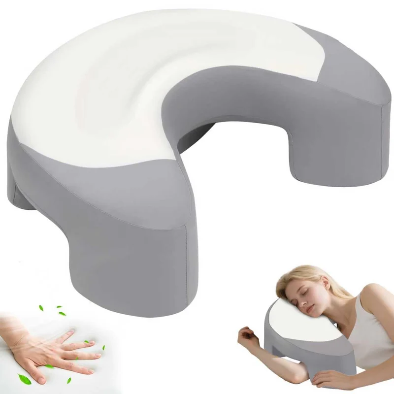 Seitenschläferkissen mit Armloch & Seidigem Kühlbezug, Ergonomisches Memory Foam Nackenkissen für Druckentlastung, Orthopädisches Kopfkissen mit Eisseide-Gewebe für Schulter & Arm