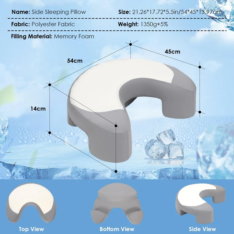 Seitenschläferkissen mit Armloch & Seidigem Kühlbezug, Ergonomisches Memory Foam Nackenkissen für Druckentlastung, Orthopädisches Kopfkissen mit Eisseide-Gewebe für Schulter & Arm