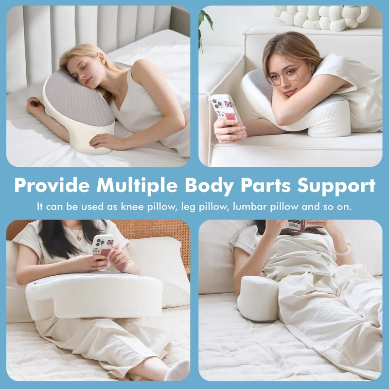 Seitenschläferkissen mit Armloch & Seidigem Kühlbezug, Ergonomisches Memory Foam Nackenkissen für Druckentlastung, Orthopädisches Kopfkissen mit Eisseide-Gewebe für Schulter & Arm