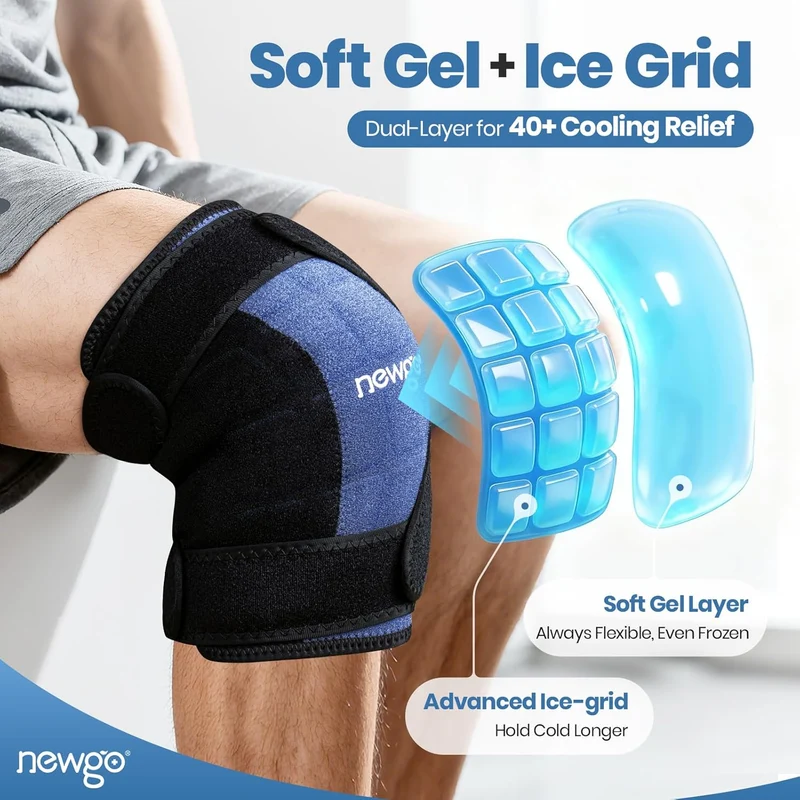 Kühlmanschette Knie, Kühlbeutel Knie, Wiederverwendbare Kühlbandage, Integrierter Eiswürfelform, Lang Anhaltende Kühlung, Gel-Kühlende Kniebandage Bei Schmerzen, Sportverletzungen Und Operation