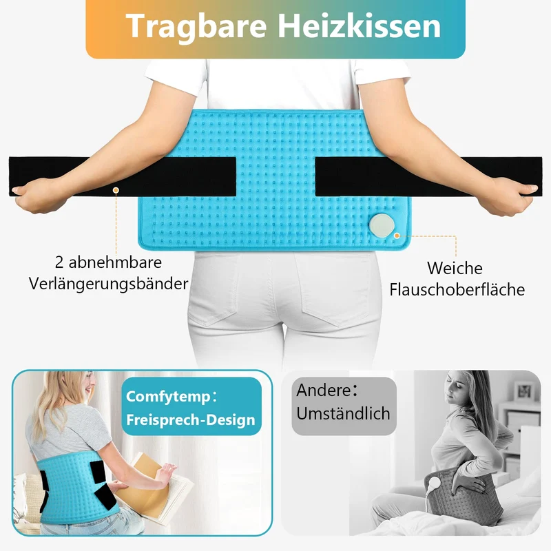 Ultraweiches Heizkissen mit automatischem Ausschalten, elektrisches Heizkissen mit Sicherheitssystem für Rücken, Hals, Schultern, Bauch, maschinenwaschbare Heizdecke (30 x 60 cm)