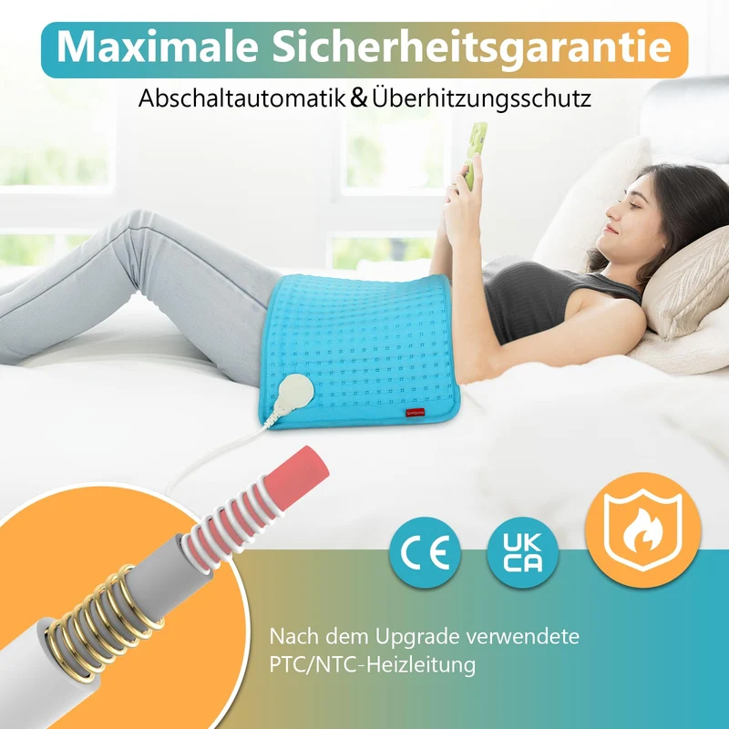 Ultraweiches Heizkissen mit automatischem Ausschalten, elektrisches Heizkissen mit Sicherheitssystem für Rücken, Hals, Schultern, Bauch, maschinenwaschbare Heizdecke (30 x 60 cm)