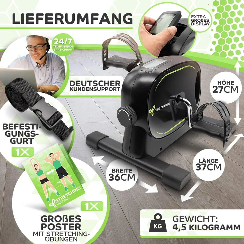 Pedal Trainer Set - Extra stabil & ruhig - Bein Trainer für Senioren / Übungsrad Mini Bike Black Green