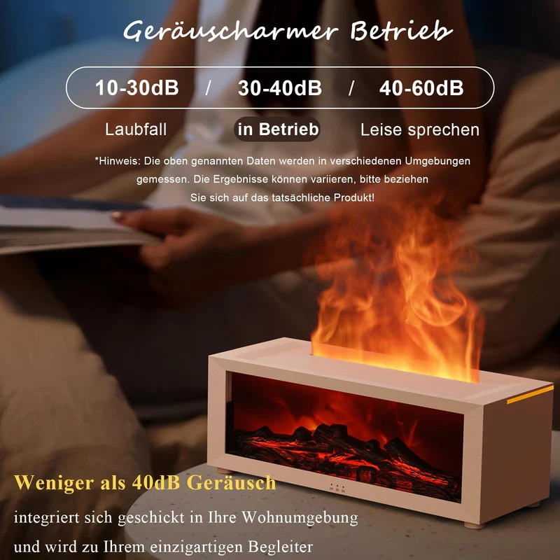 Aroma Diffusor mit LED-Kamin, Duftöl Diffusor für ätherische Öle mit 7-farbigem Lichtflammeneffekt, 150 ml Luftbefeuchter mit Fernbedienung, 4-Timer, Wasserloses Automatisches Ausschalten
