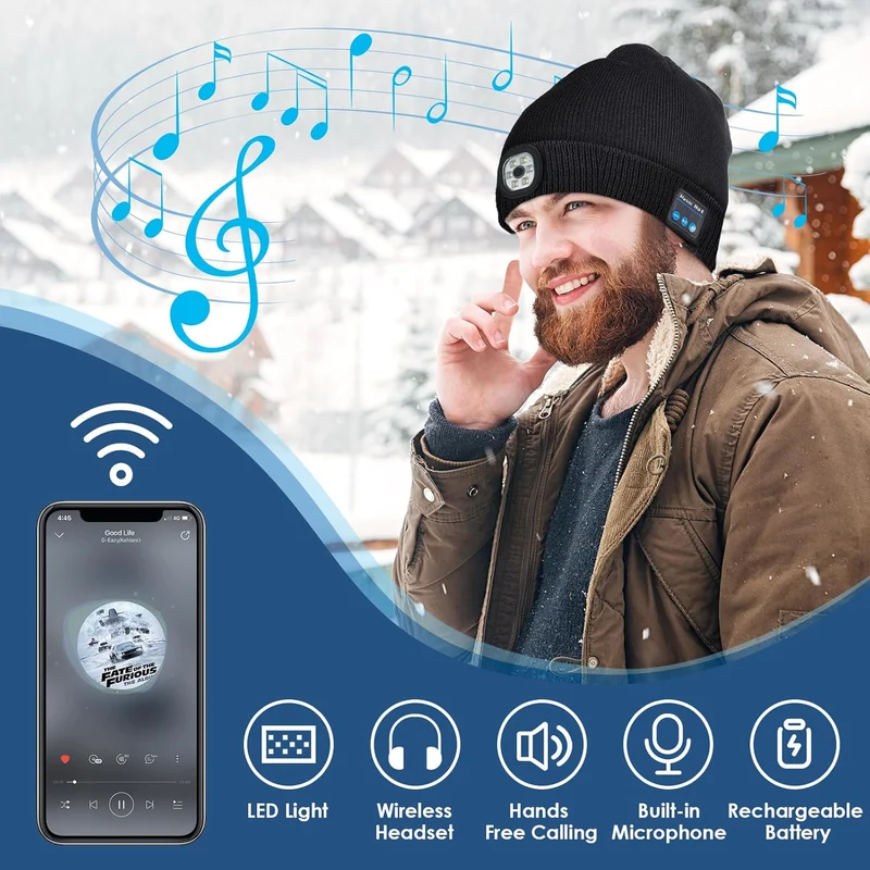 Geschenke für Männer, Geburtstagsgeschenk für Männer, Geschenke für Papa, Männergeschenk, Adventskalenderfüllung, Männer, Gadgets für Männer, Bluetooth Mütze mit LED-Licht