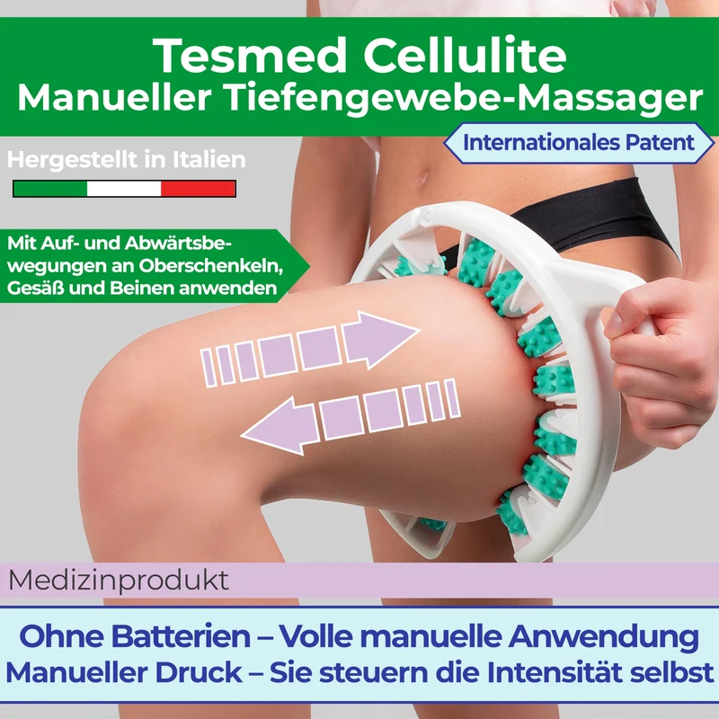 Cellulite Massagegerät Made in Italy, Anticellulite-Gerät mit konvergenten und divergenten Rollen zum Heben, Anziehen und Glätten der Haut, Grün
