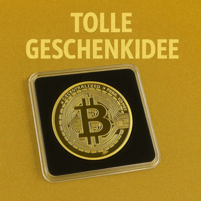 Crypto Bitcoin Coin / 24 Karat Gold / Inklusive elegantes Plexiglas-Münzgehäuse