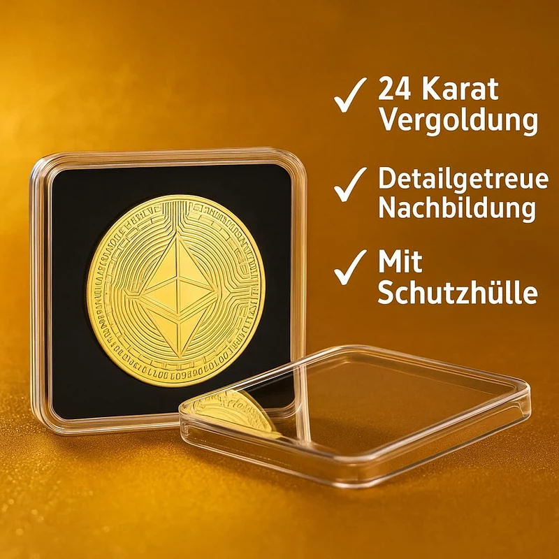 Crypto Bitcoin Coin / 24 Karat Gold / Inklusive elegantes Plexiglas-Münzgehäuse