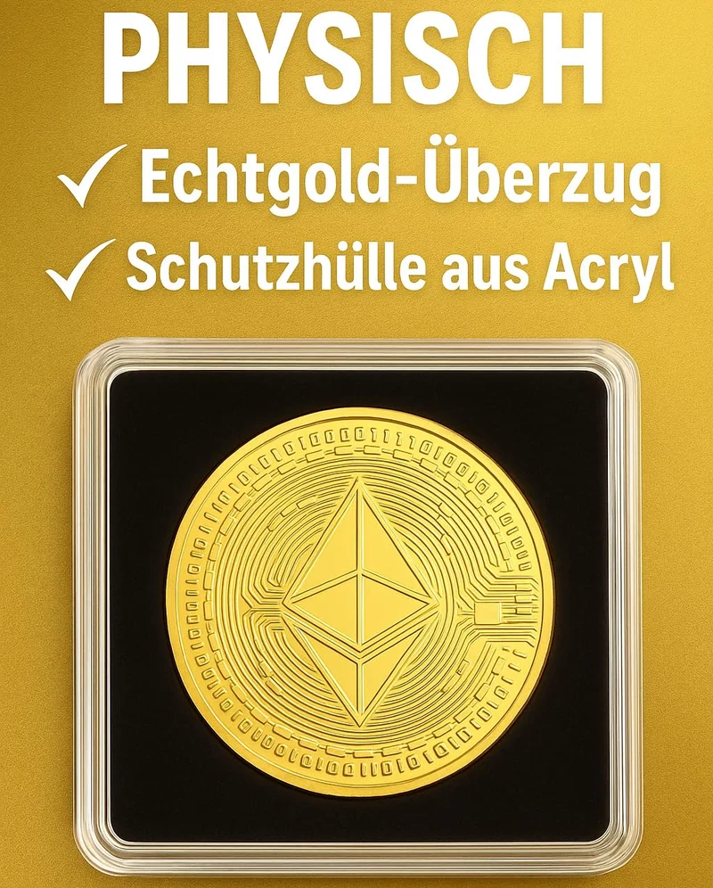 Crypto Bitcoin Coin / 24 Karat Gold / Inklusive elegantes Plexiglas-Münzgehäuse