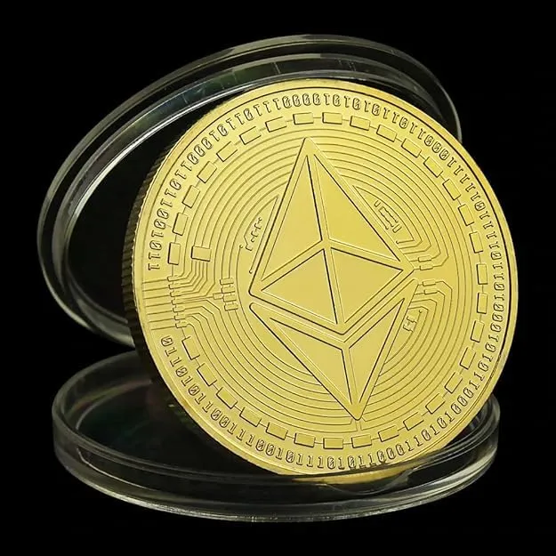 Crypto Bitcoin Coin / 24 Karat Gold / Inklusive elegantes Plexiglas-Münzgehäuse