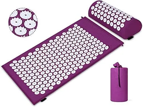 Akupressurset, Akupressurmatte mit Kissen für Nacken- und Rückenschmerzen, Magnetfeldtherapie und Akupressur mit Tragetasche, Akupressurmassagematte Ideal für Männer und Frauen