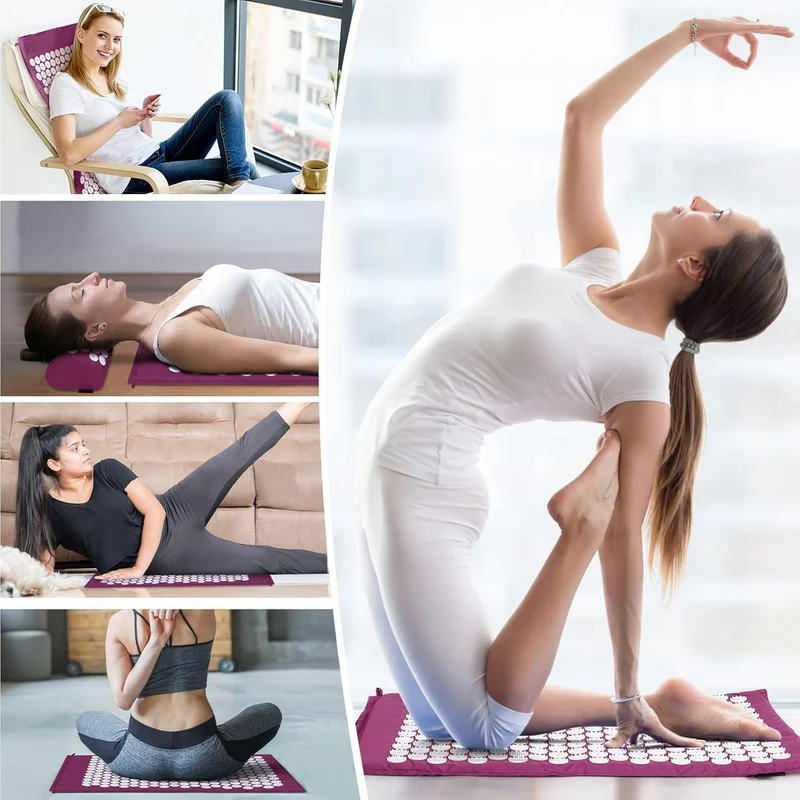 Akupressurset, Akupressurmatte mit Kissen für Nacken- und Rückenschmerzen, Magnetfeldtherapie und Akupressur mit Tragetasche, Akupressurmassagematte Ideal für Männer und Frauen