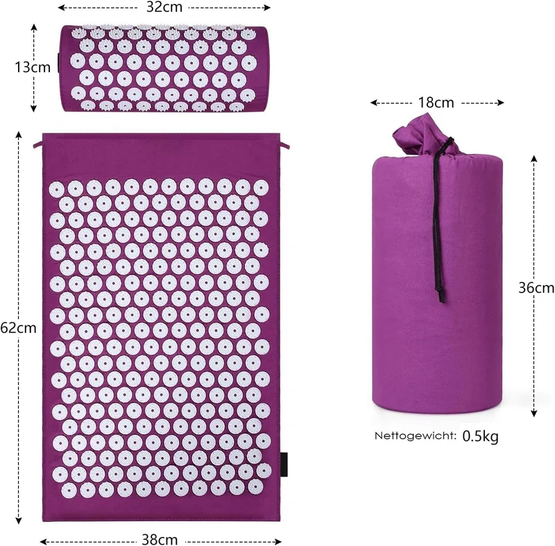 Akupressurset, Akupressurmatte mit Kissen für Nacken- und Rückenschmerzen, Magnetfeldtherapie und Akupressur mit Tragetasche, Akupressurmassagematte Ideal für Männer und Frauen