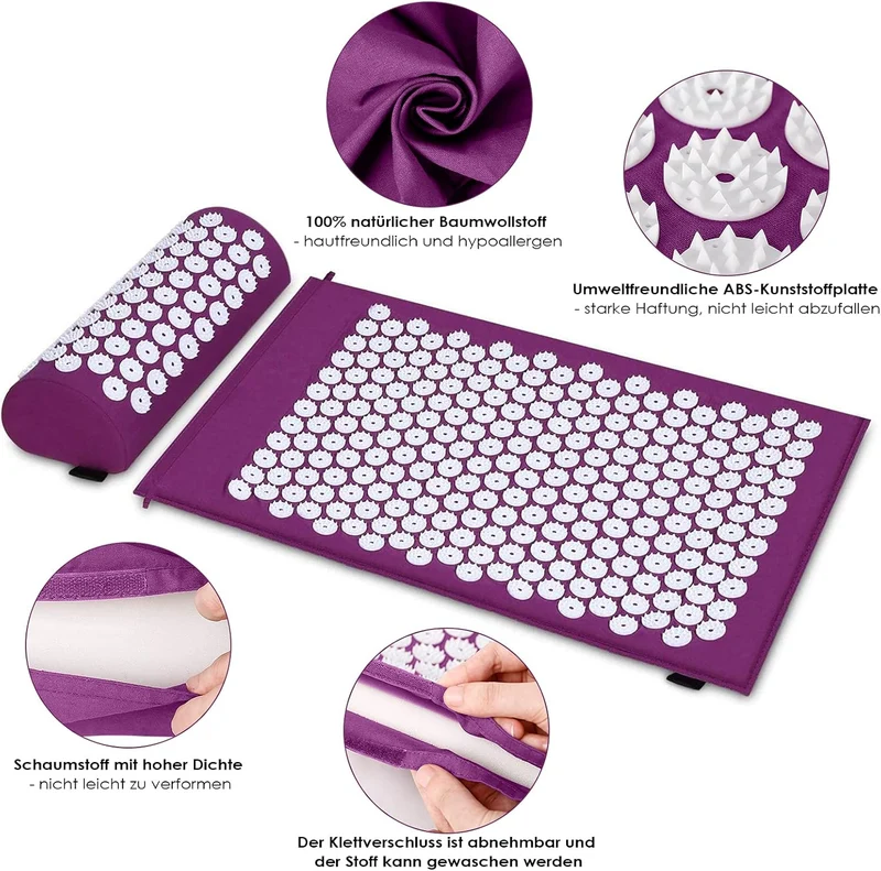 Akupressurset, Akupressurmatte mit Kissen für Nacken- und Rückenschmerzen, Magnetfeldtherapie und Akupressur mit Tragetasche, Akupressurmassagematte Ideal für Männer und Frauen