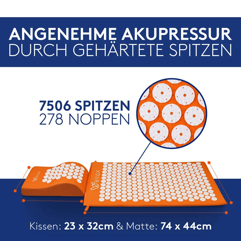 Akupressurmatte mit Kissen - Gefüllt mit 100% Kokosfasern - Löst Verspannungen & fördert Durchblutung - Massage Matte mit Akupressurkissen - Ausgezeichnet von Vergleich.org