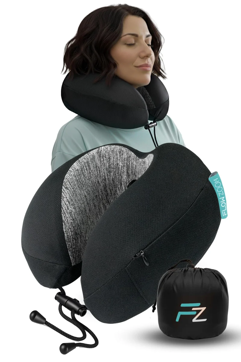 Bequemer Neck Cushion Flugzeug & Auto Reisekissen Memory Foam mit schlankem Rücken und waschbarer Abdeckung (Velvet Soft & Breathable) - Neck Cushion Adults Grey