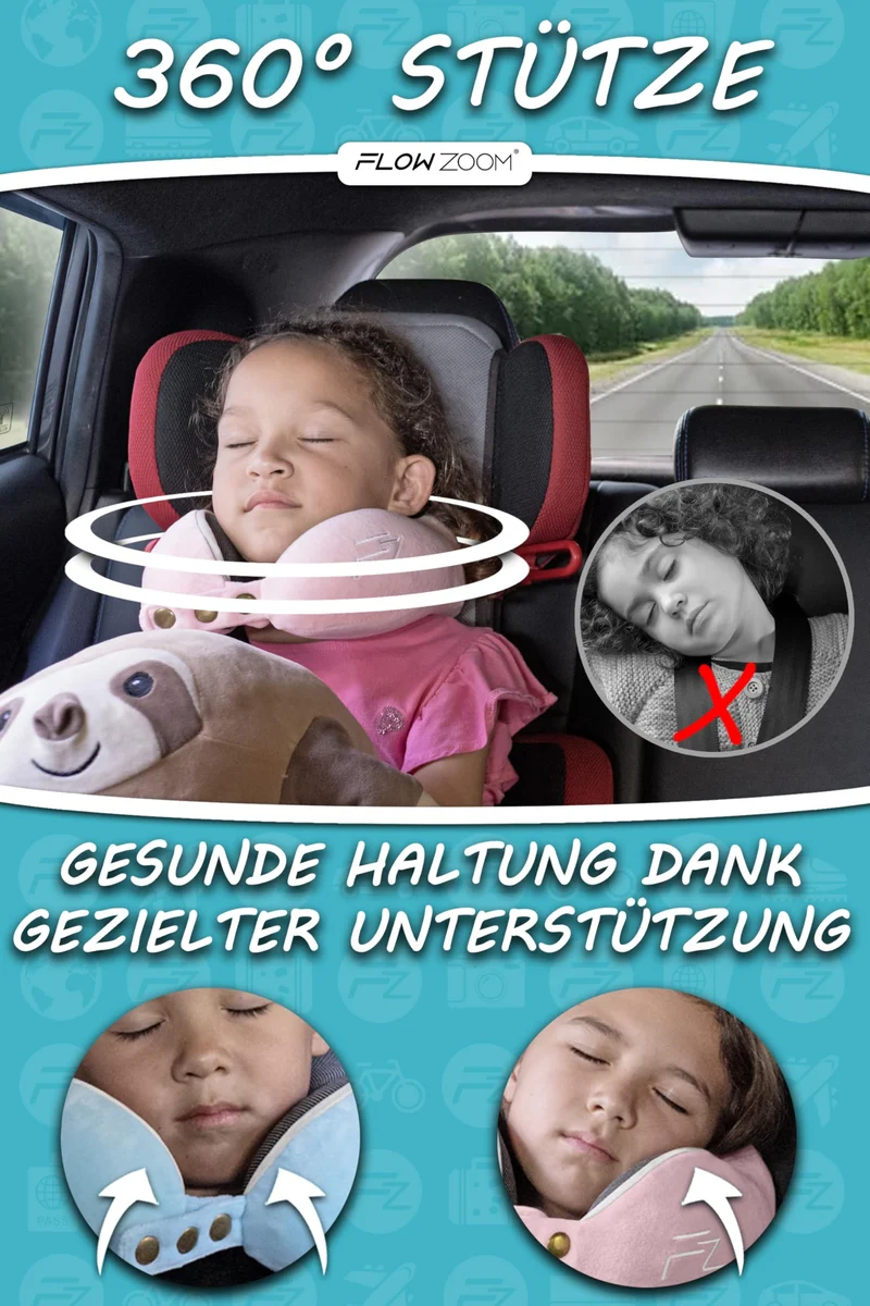 Bequemer Neck Cushion Flugzeug & Auto Reisekissen Memory Foam mit schlankem Rücken und waschbarer Abdeckung (Velvet Soft & Breathable) - Neck Cushion Adults Grey