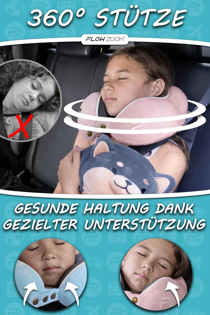 Bequemer Neck Cushion Flugzeug & Auto Reisekissen Memory Foam mit schlankem Rücken und waschbarer Abdeckung (Velvet Soft & Breathable) - Neck Cushion Adults Grey