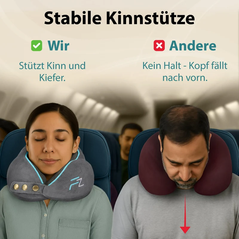 Bequemer Neck Cushion Flugzeug & Auto Reisekissen Memory Foam mit schlankem Rücken und waschbarer Abdeckung (Velvet Soft & Breathable) - Neck Cushion Adults Grey