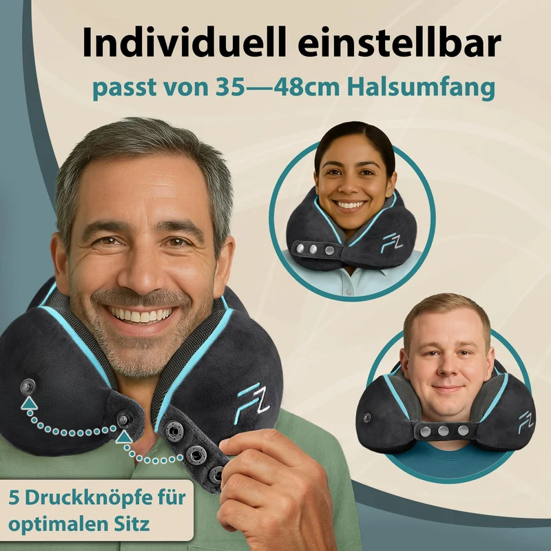 Bequemer Neck Cushion Flugzeug & Auto Reisekissen Memory Foam mit schlankem Rücken und waschbarer Abdeckung (Velvet Soft & Breathable) - Neck Cushion Adults Grey