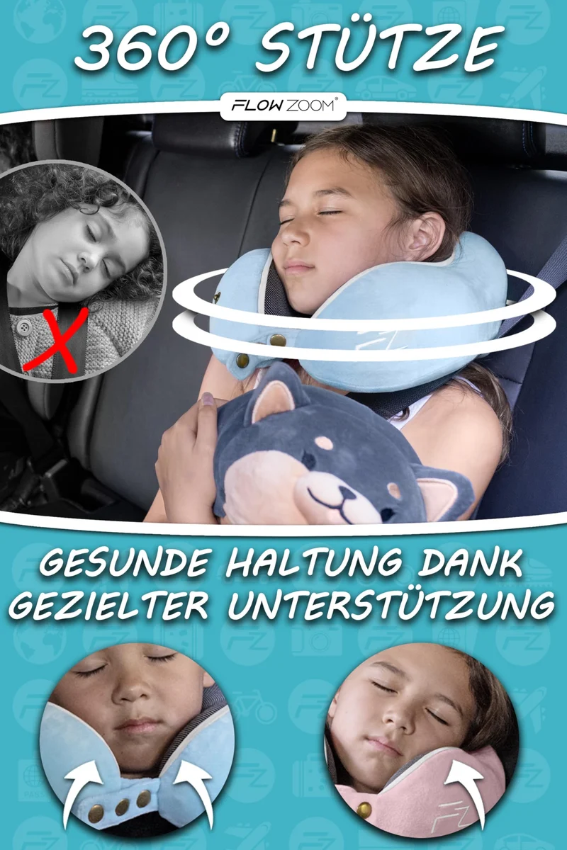 Bequemer Neck Cushion Flugzeug & Auto Reisekissen Memory Foam mit schlankem Rücken und waschbarer Abdeckung (Velvet Soft & Breathable) - Neck Cushion Adults Grey