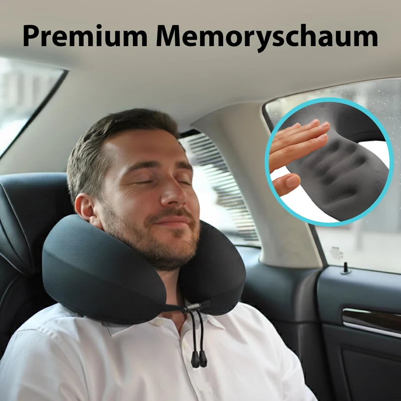 Bequemer Neck Cushion Flugzeug & Auto Reisekissen Memory Foam mit schlankem Rücken und waschbarer Abdeckung (Velvet Soft & Breathable) - Neck Cushion Adults Grey