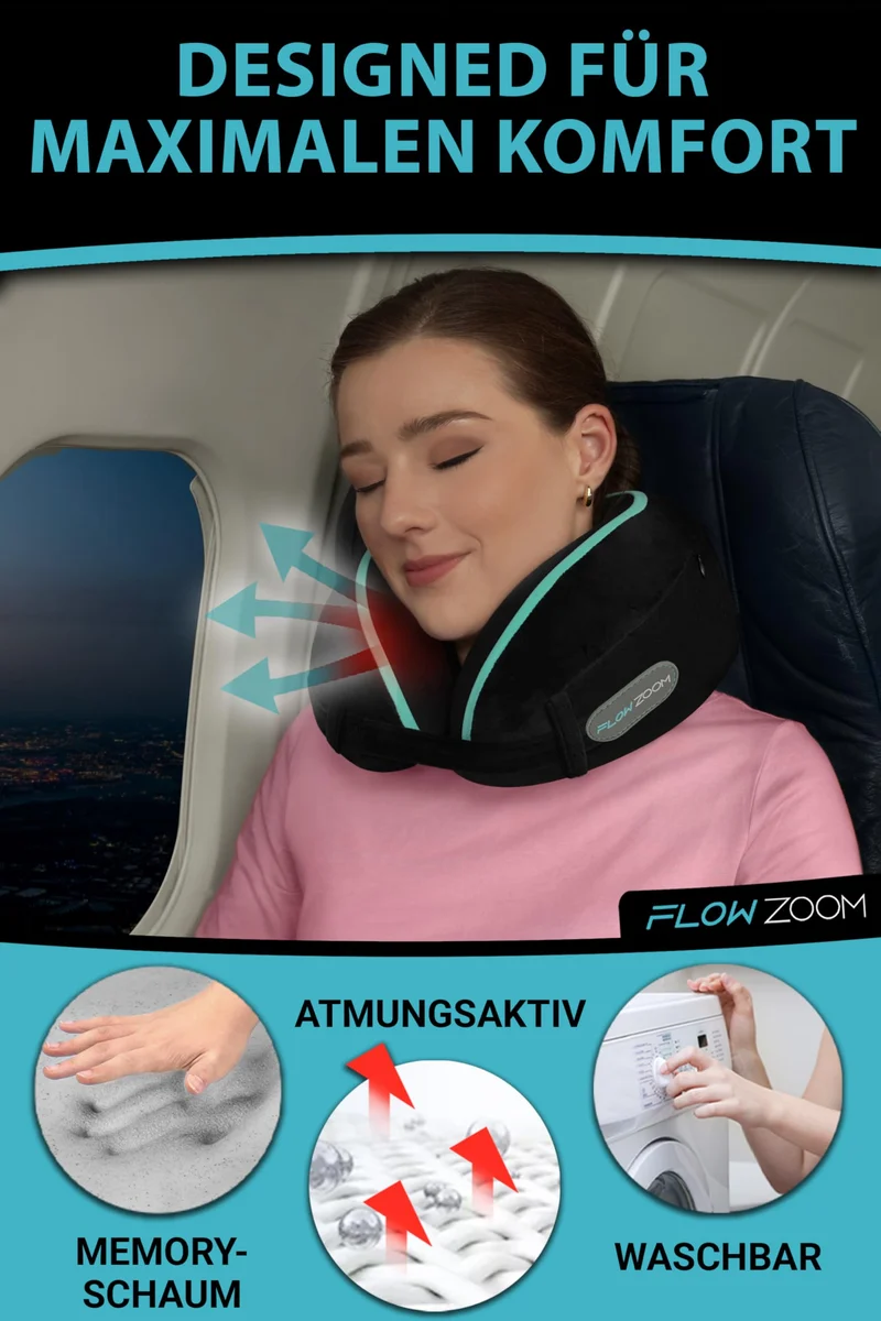 Bequemer Neck Cushion Flugzeug & Auto Reisekissen Memory Foam mit schlankem Rücken und waschbarer Abdeckung (Velvet Soft & Breathable) - Neck Cushion Adults Grey
