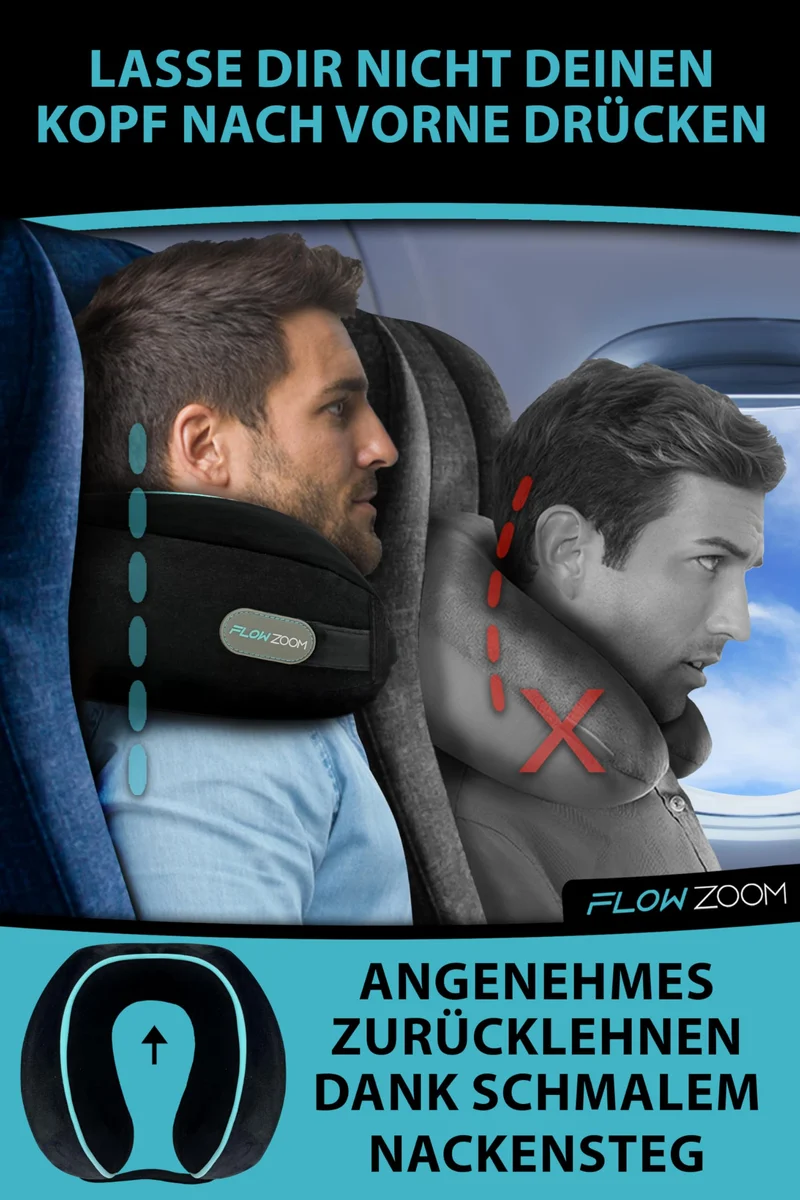 Bequemer Neck Cushion Flugzeug & Auto Reisekissen Memory Foam mit schlankem Rücken und waschbarer Abdeckung (Velvet Soft & Breathable) - Neck Cushion Adults Grey