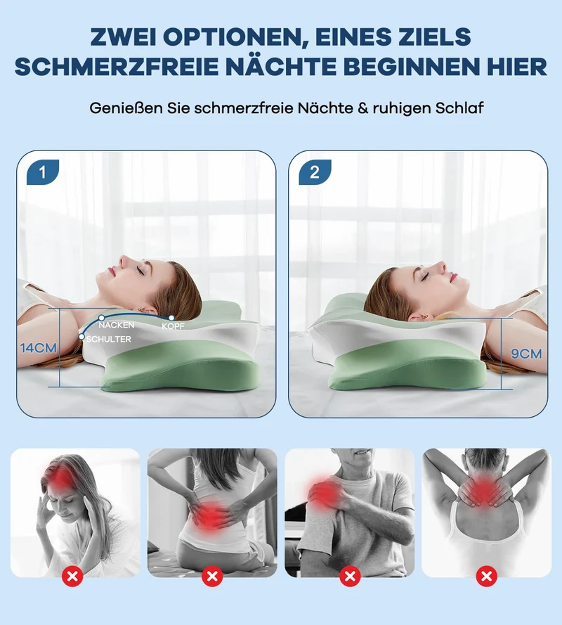 Memory Schaumkissen, ergonomisches Halskissen, Seitenschläferkissen für Seiten, Rücken- und Magenschläfer