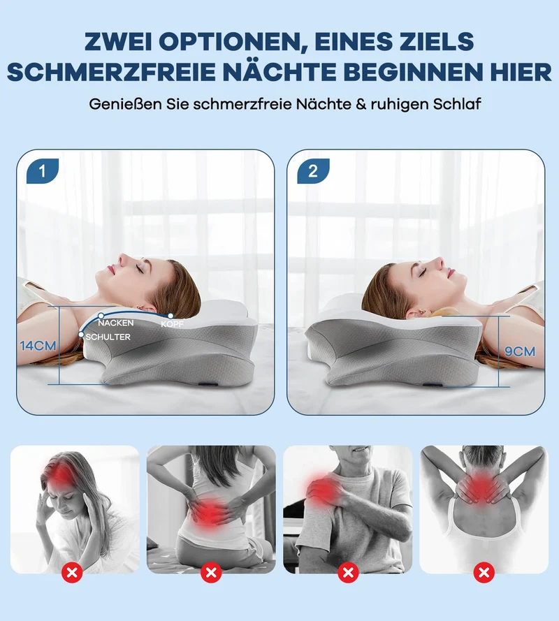 Memory Schaumkissen, ergonomisches Halskissen, Seitenschläferkissen für Seiten, Rücken- und Magenschläfer