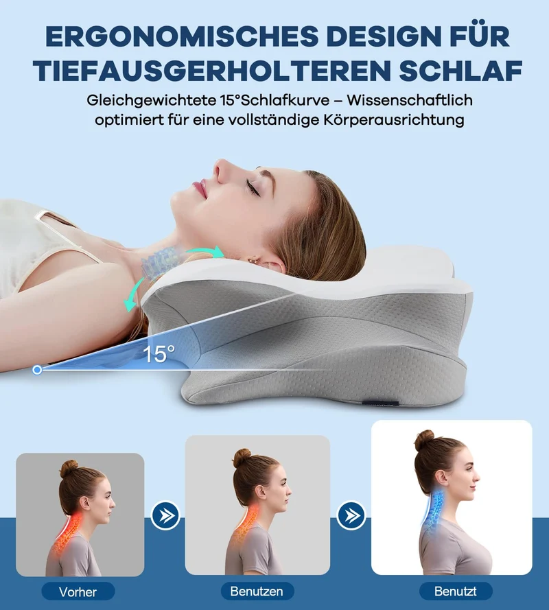 Memory Schaumkissen, ergonomisches Halskissen, Seitenschläferkissen für Seiten, Rücken- und Magenschläfer