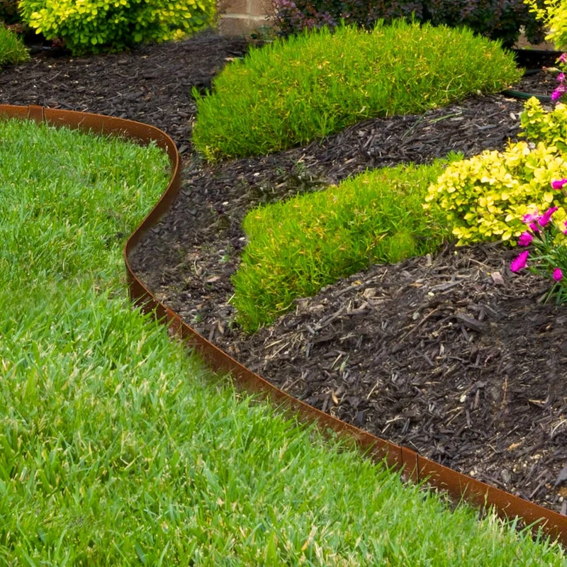 Stahl Rasenkante Metall Blumenbettkante 14 cm hoch, einfache Montage, Blumenbettrand mit Rost, 1 Paar Montagehandschuhe inklusive