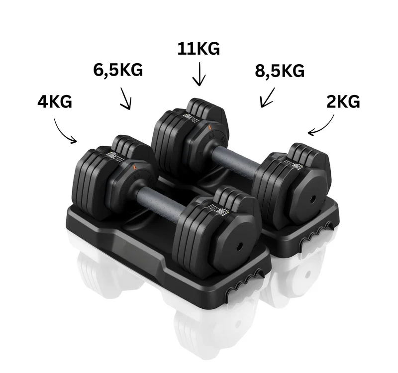 Körperdoc - Verstellbare Hanteln, 2-11KG mit 5 Gewichtsstufen, 2er-Set Premium
